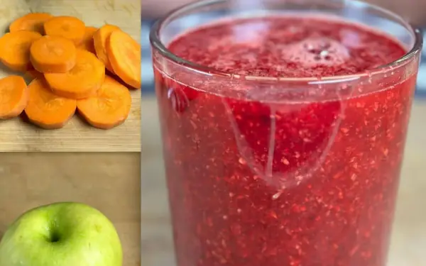 A carrot, a green apple, and a beetroot