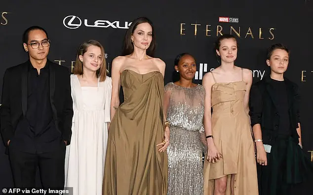 Brad's relationship with his children has deteriorated to the point where he has 'virtually no contact' with the eldest three (Angelina pictured with Maddox, Vivienne, Zahara, Shiloh and Knox in 2021)