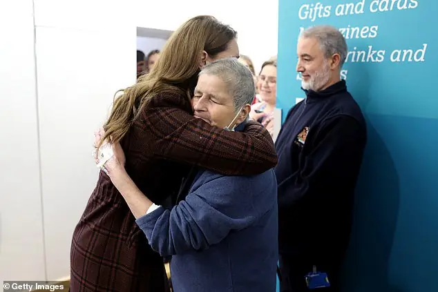 The Princess of Wales wraps patient Rebecca Mendelsohn in a huge hug
