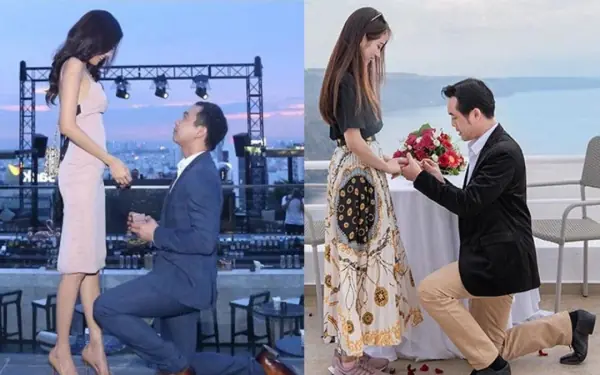 When proposing, getting down on one kn.ee means