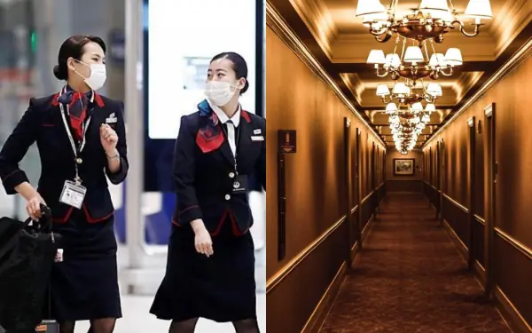Why do flight attendants usually go to a hotel instead of going home after the plane lands?
