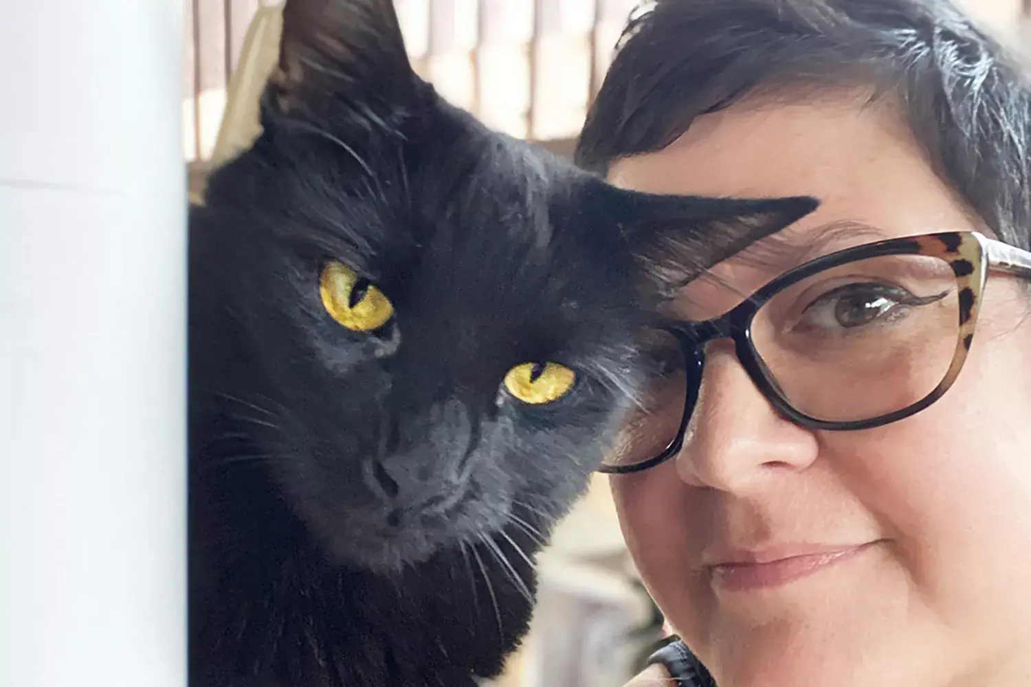 Emotional support cat and his owner Kate Benjamin