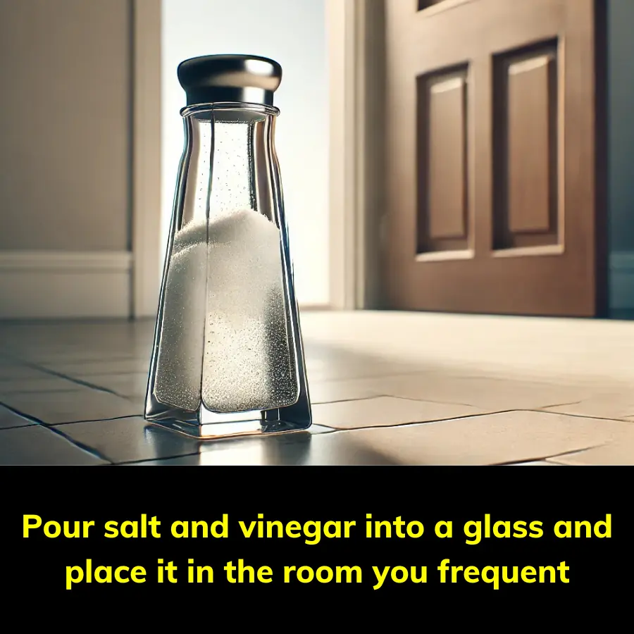 Pour salt and vinegar into a glass and place it in the room you frequent