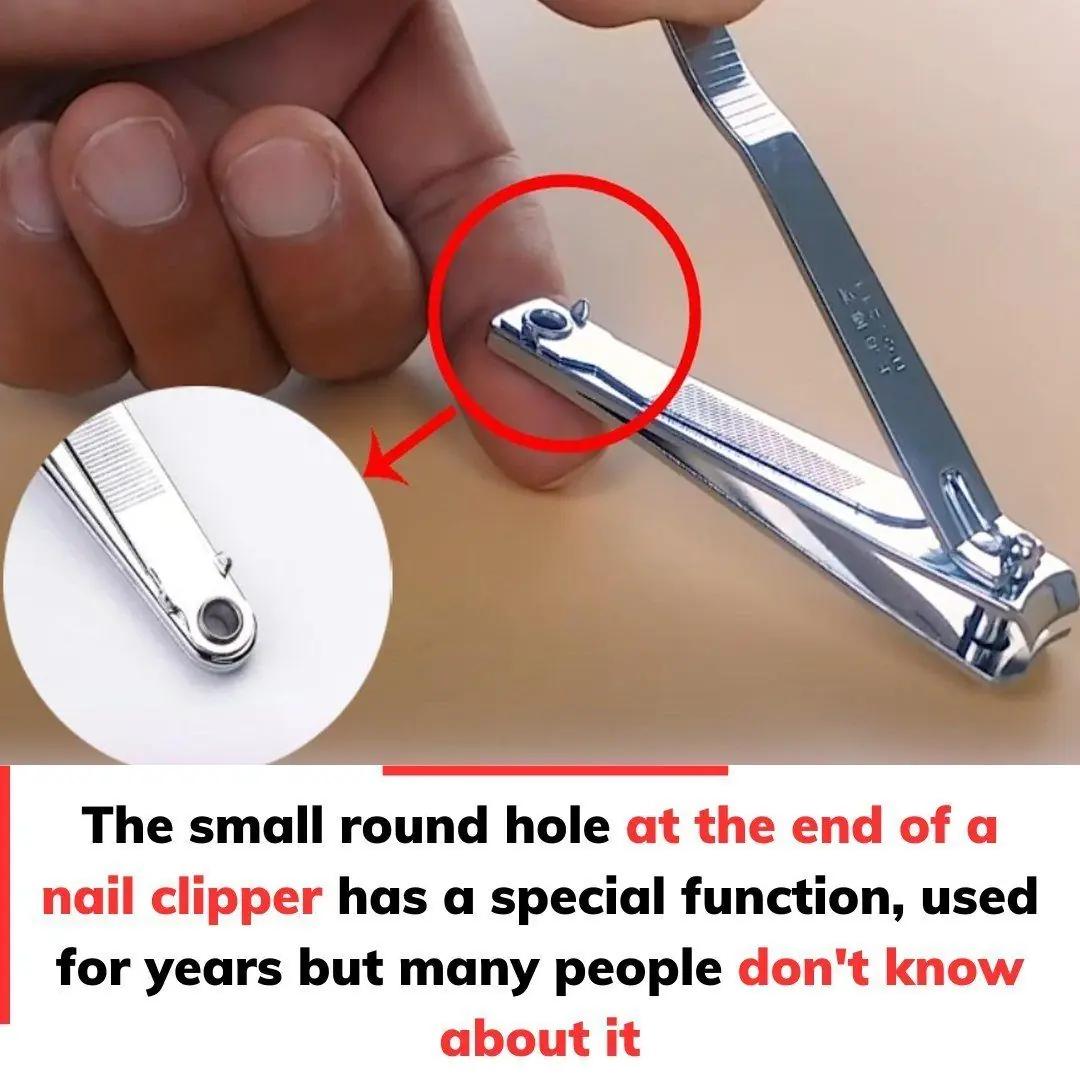 A small round hole at the end of the nail clip