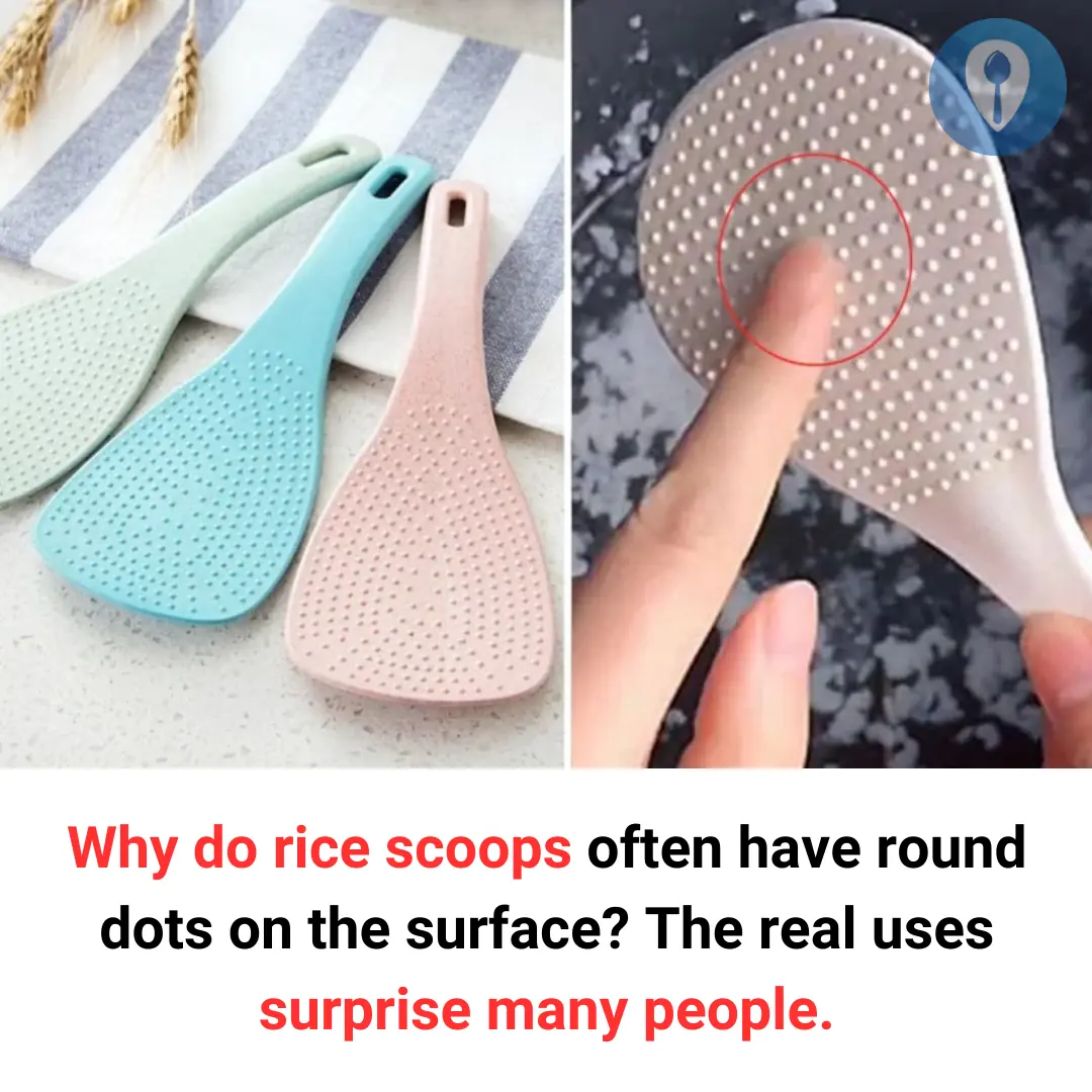 Why do rice scoops often have round dots on the surface?