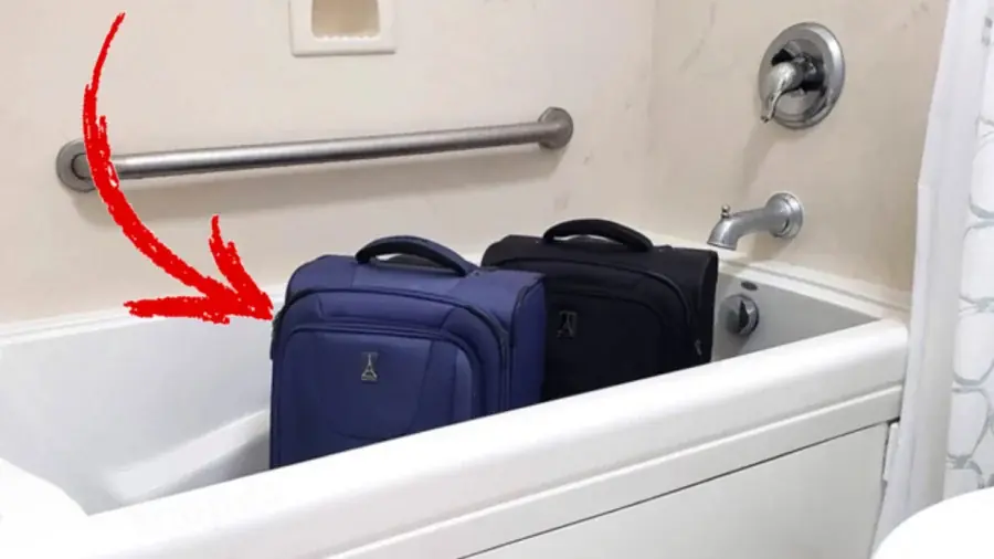 Why should you put your suitcase in the bathtub when checking into a hotel?