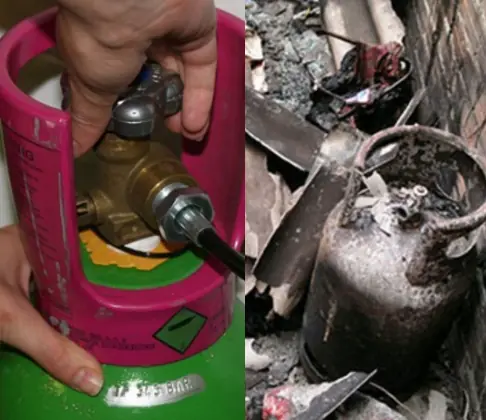 Emergency signs that the GAS CYLINDER will explode after 10 minutes, run far away to avoid danger