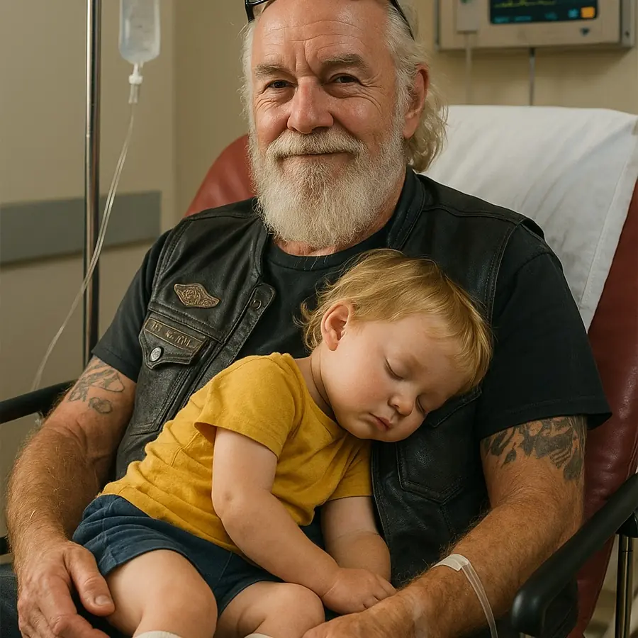 The bikers were there for their brother’s final chemotherapy when the toddler’s screams echoed through the oncology ward and wouldn’t stop