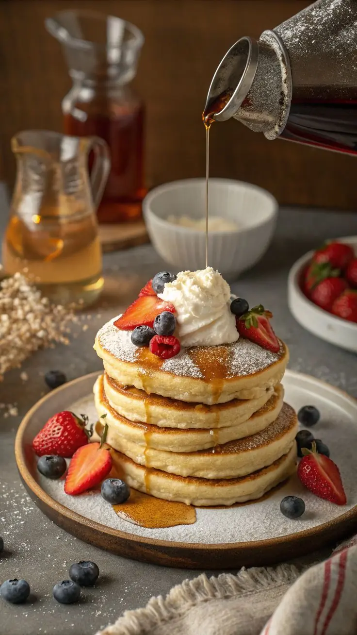 Fluffy Pancakes with Fresh Berries & Maple Syrup