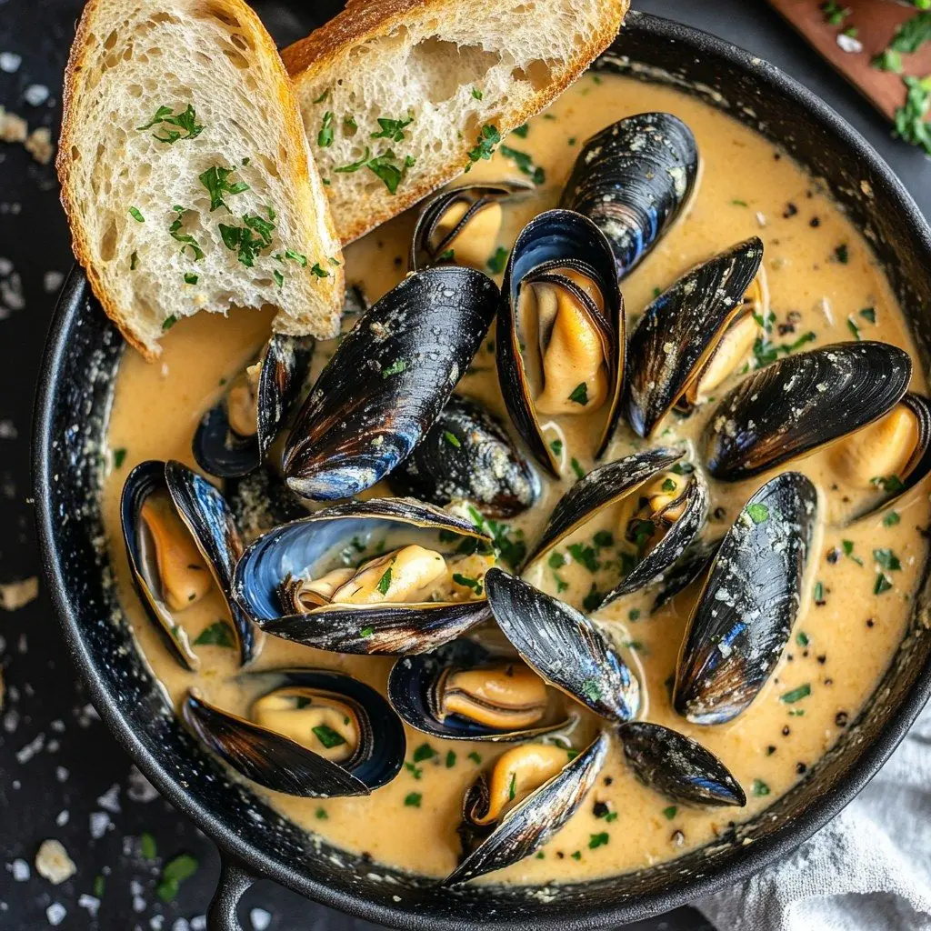 Creamy Garlic Butter Mussels in White Wine Sauce