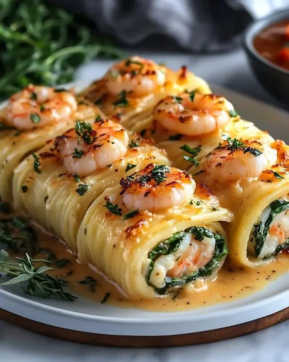 Shrimp Alfredo Lasagna Roll-Ups