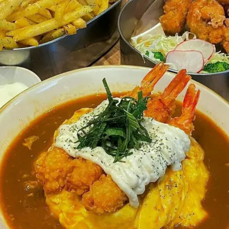 Japanese Ebi Fry Omurice with Curry Sauce