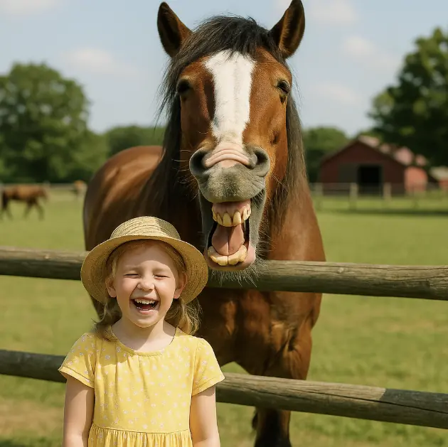 Dad Snaps A Photo Of His Daughter In Front Of Giant Horse, Looks Closer And Can’t Stop Laughing
