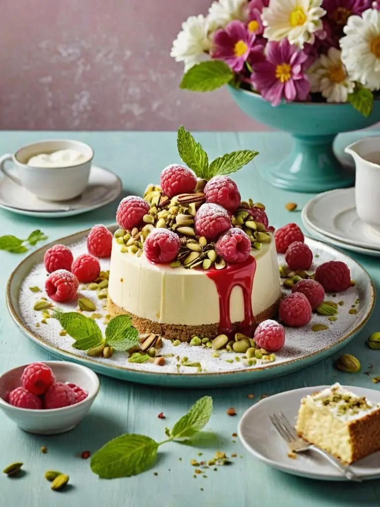 Raspberry Pistachio Cheesecake
