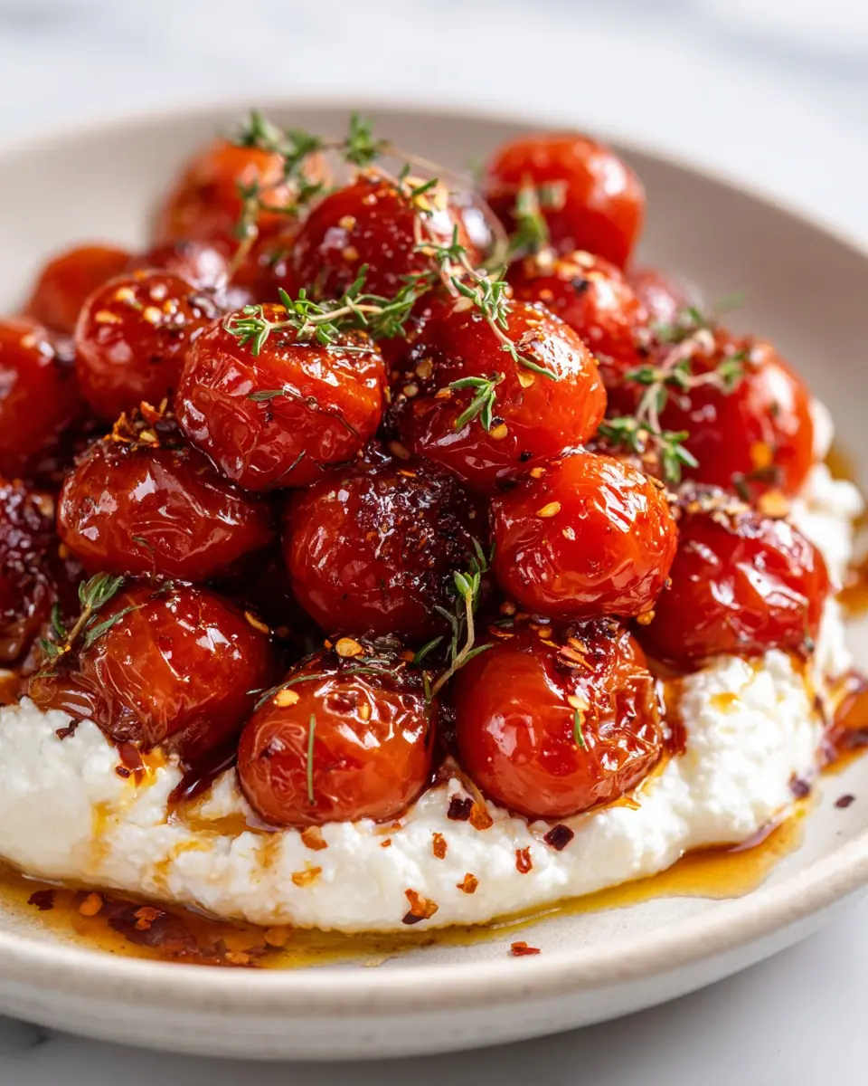 Sweet-Heat Cherry Tomatoes over Creamy Whipped Feta