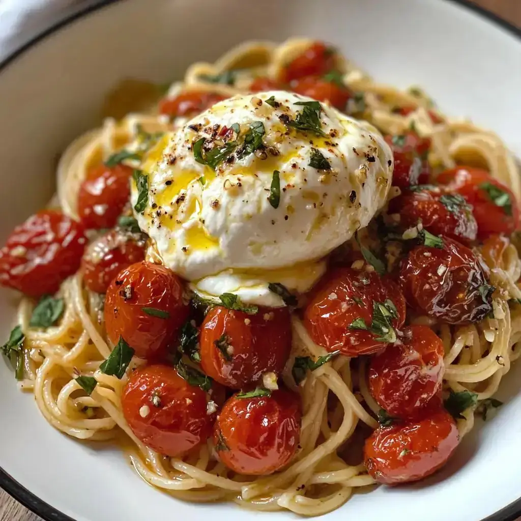 Spaghetti with Roasted Cherry Tomatoes & Burrata