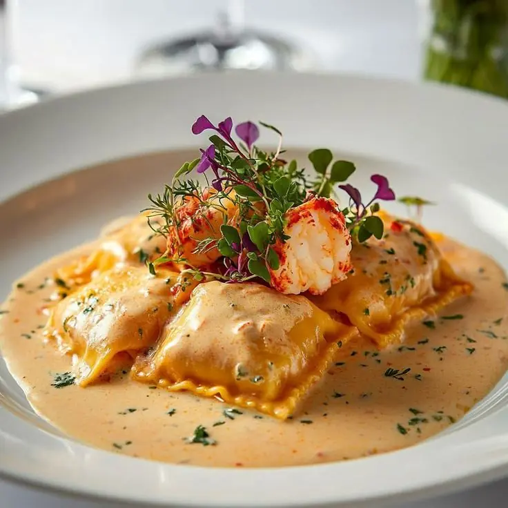Lobster Ravioli with Creamy Garlic Sauce