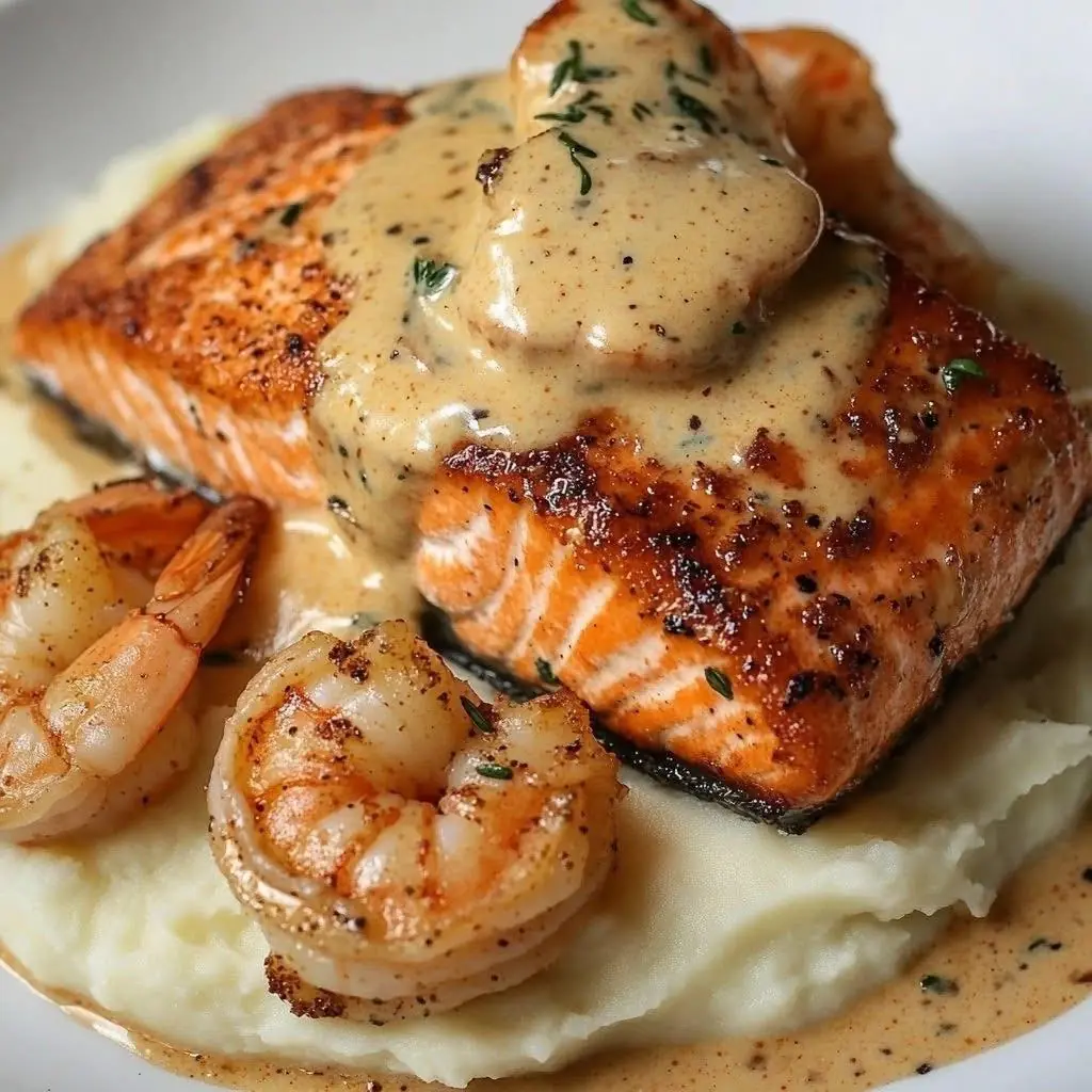 Delicious Salmon and Shrimp with Cajun Cream Sauce