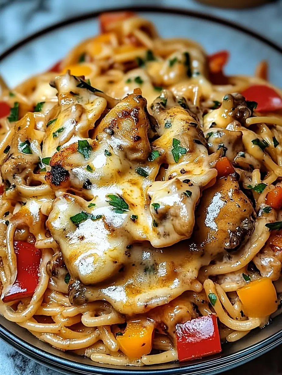 Cheesy Chicken Garlic Butter Roasted Veggie Spaghetti