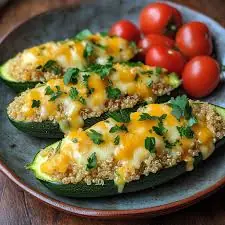 Stuffed Zucchini with Roasted Cherry Tomatoes