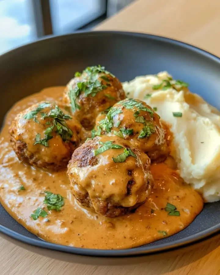 Creamy Swedish Meatballs with Mashed Potatoes