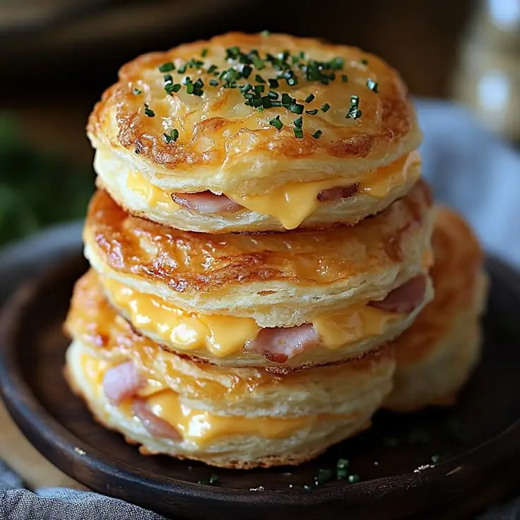 Cheesy Ham Puff Pastry Stacks
