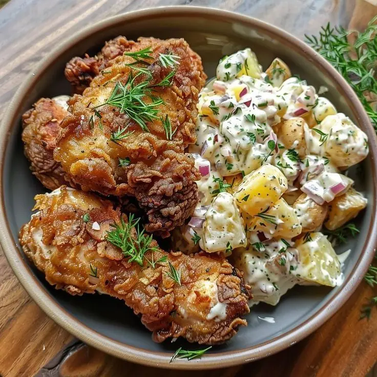Crispy Fried Chicken with Creamy Potato Salad