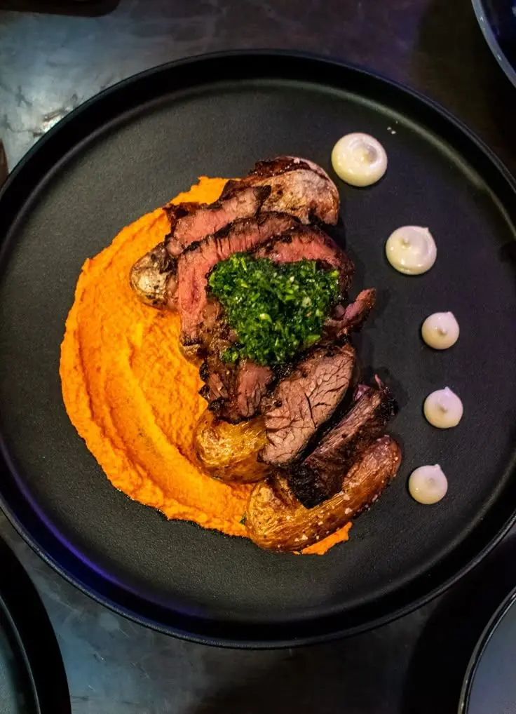 Steak with Chimichurri over Mashed Sweet Potatoes