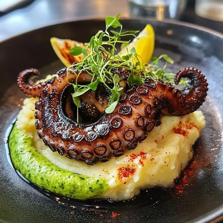 Grilled Octopus with Mashed Potatoes & Herb Purée