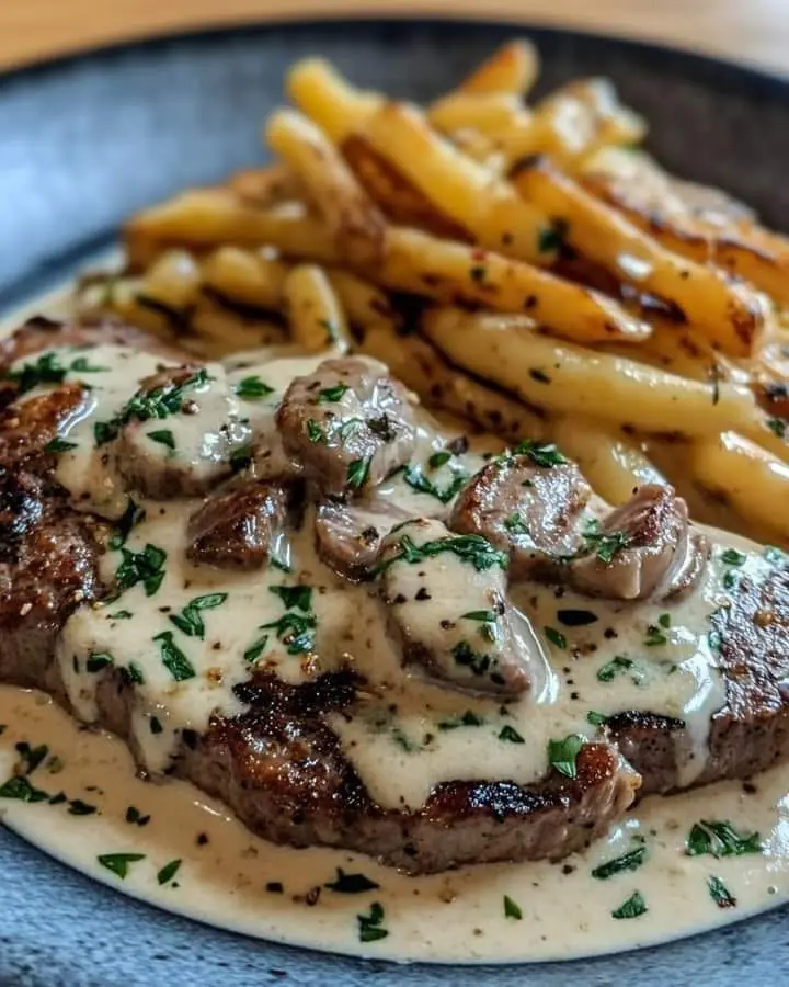 Steak with Garlic Cream Sauce