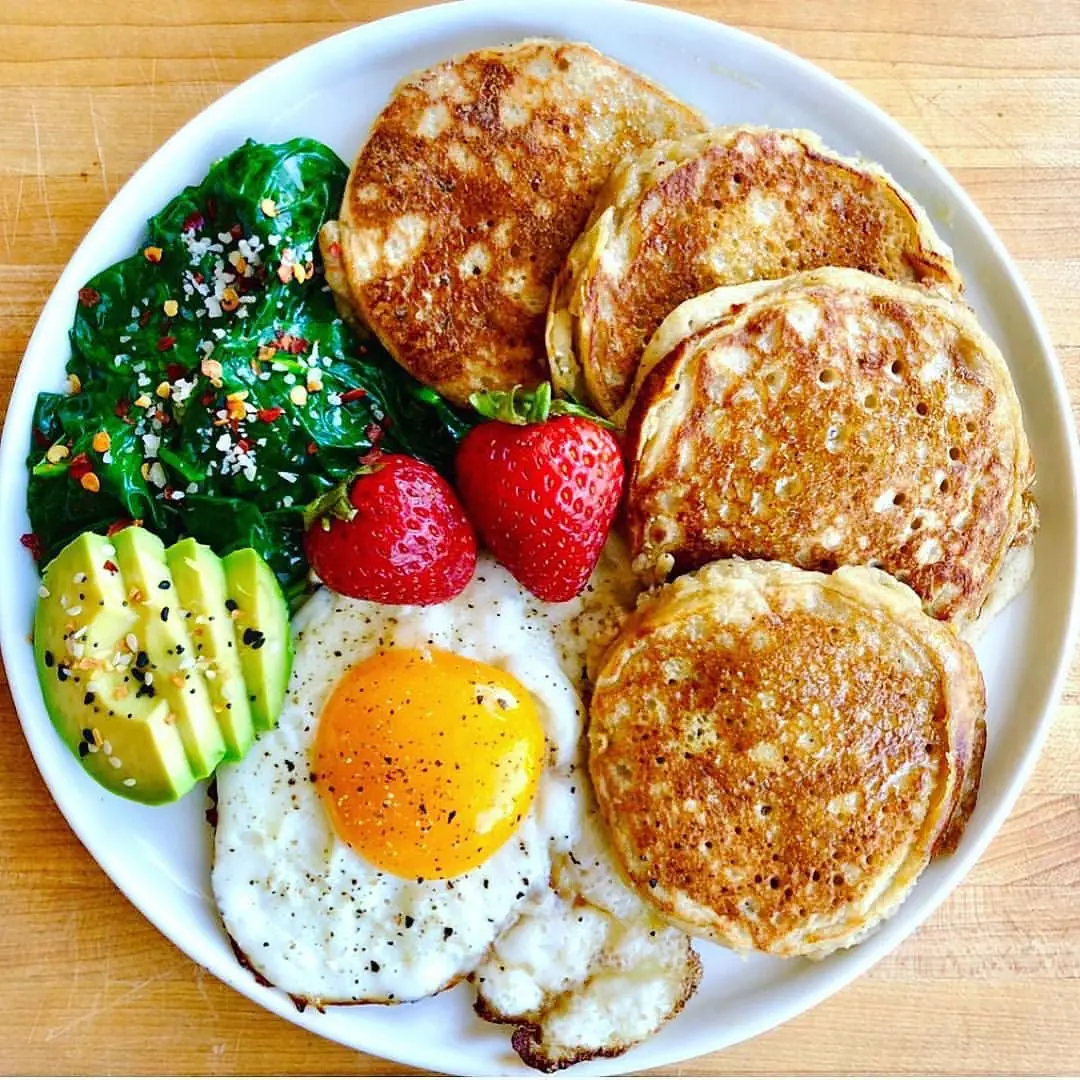 Breakfast Plate with Pancakes, Fried Egg & Avocado