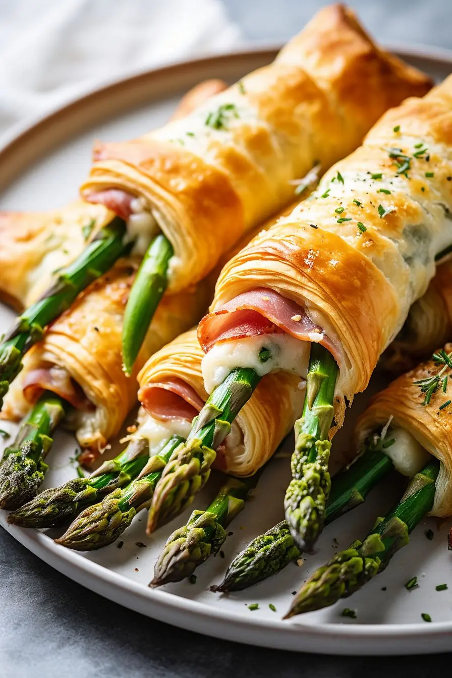 Asparagus, Ham & Cheese Puff Pastry Rolls