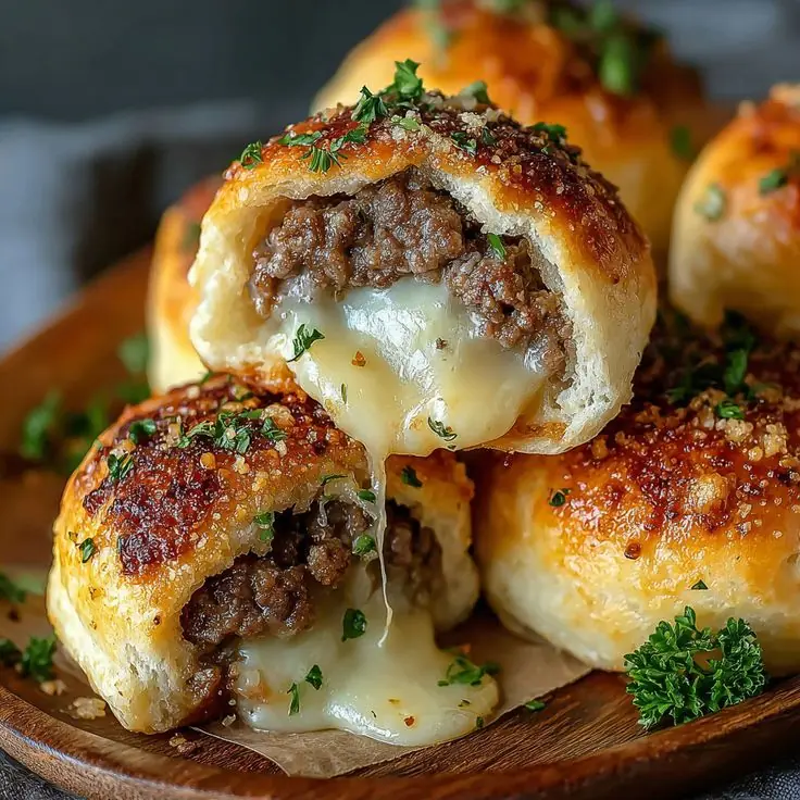 Cheesy Stuffed Beef Buns (Baked Meat & Cheese Rolls)