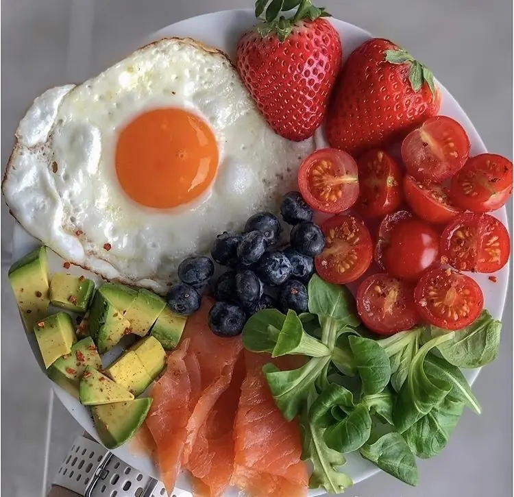 Mediterranean Breakfast Plate with Sunny-Side Eggs & Asparagus