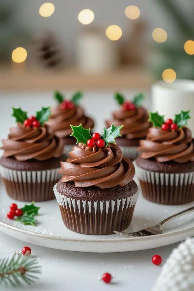 Christmas Chocolate Cupcakes with Chocolate Buttercream