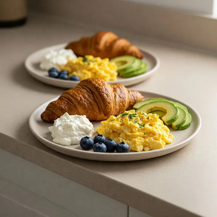 Croissant Breakfast Plate with Scrambled Eggs & Avocado
