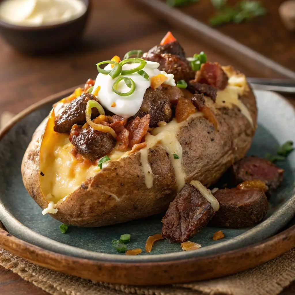 Loaded Baked Potato with Beef and Cheese