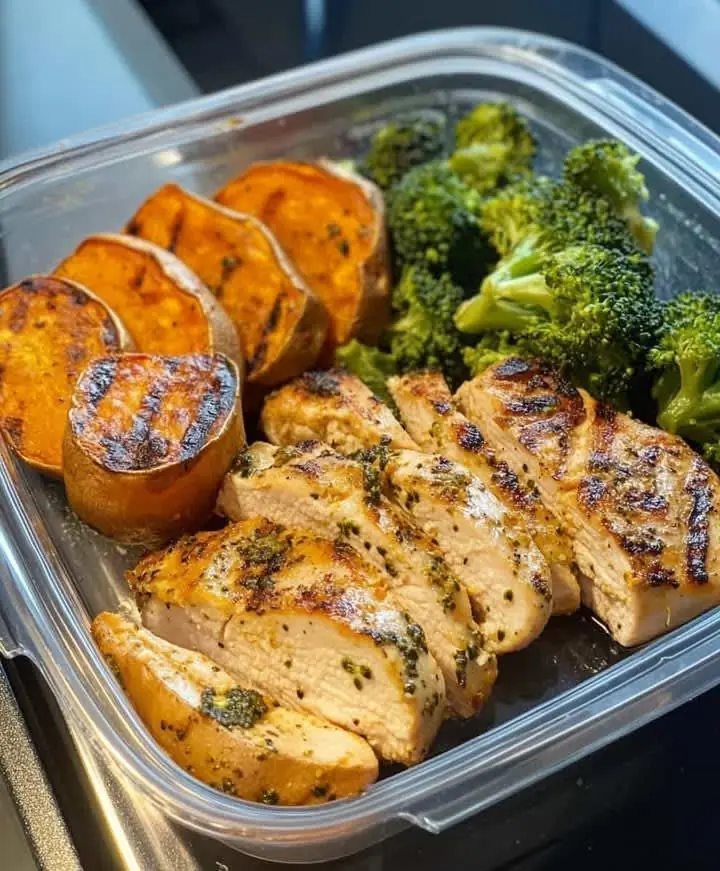 Grilled Chicken Breast with Sweet Potatoes & Broccoli