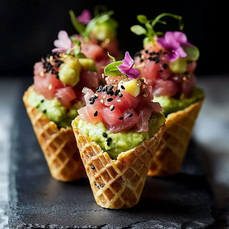Tuna Tartare & Avocado Mousse Cones
