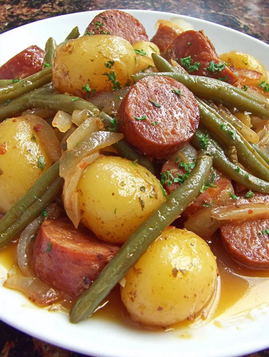 Slow Cooker Smo:ked Sausage with Potatoes and Green Beans