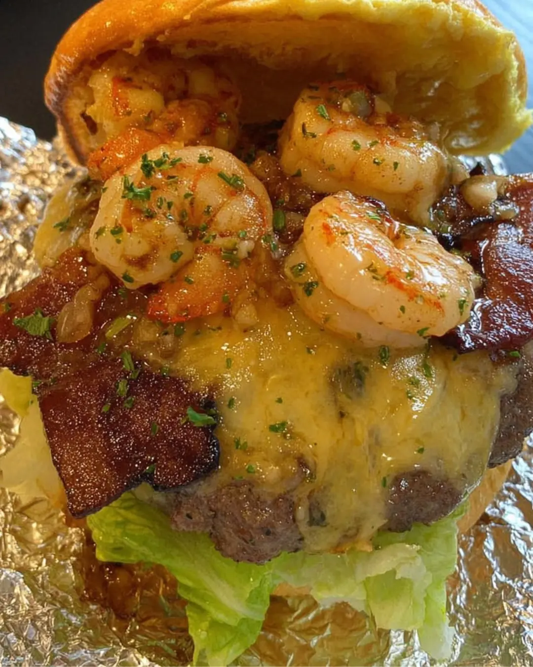 Shrimp & Bacon Cheeseburger