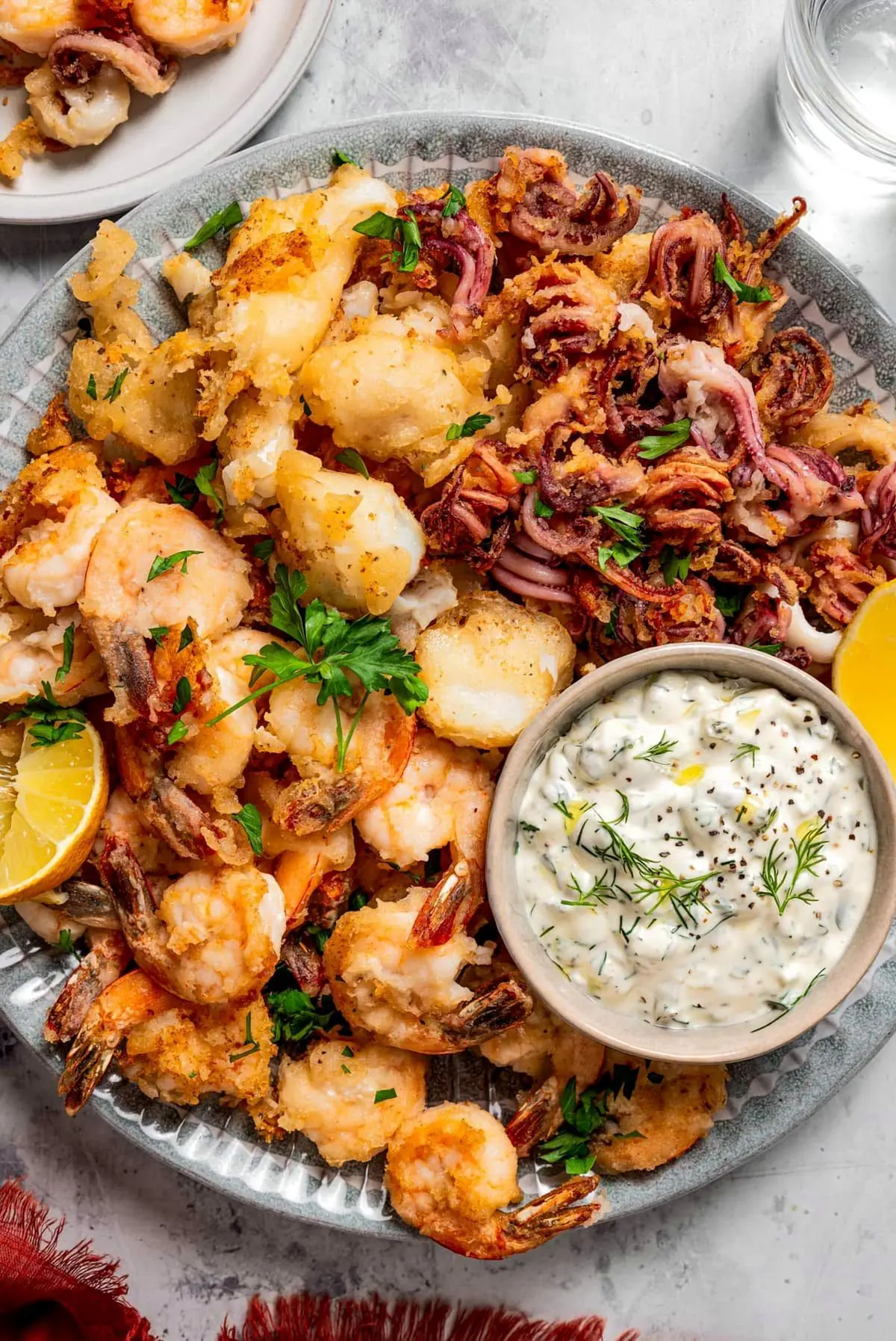 Crispy Fried Seafood Platter with Lemon Herb Aioli