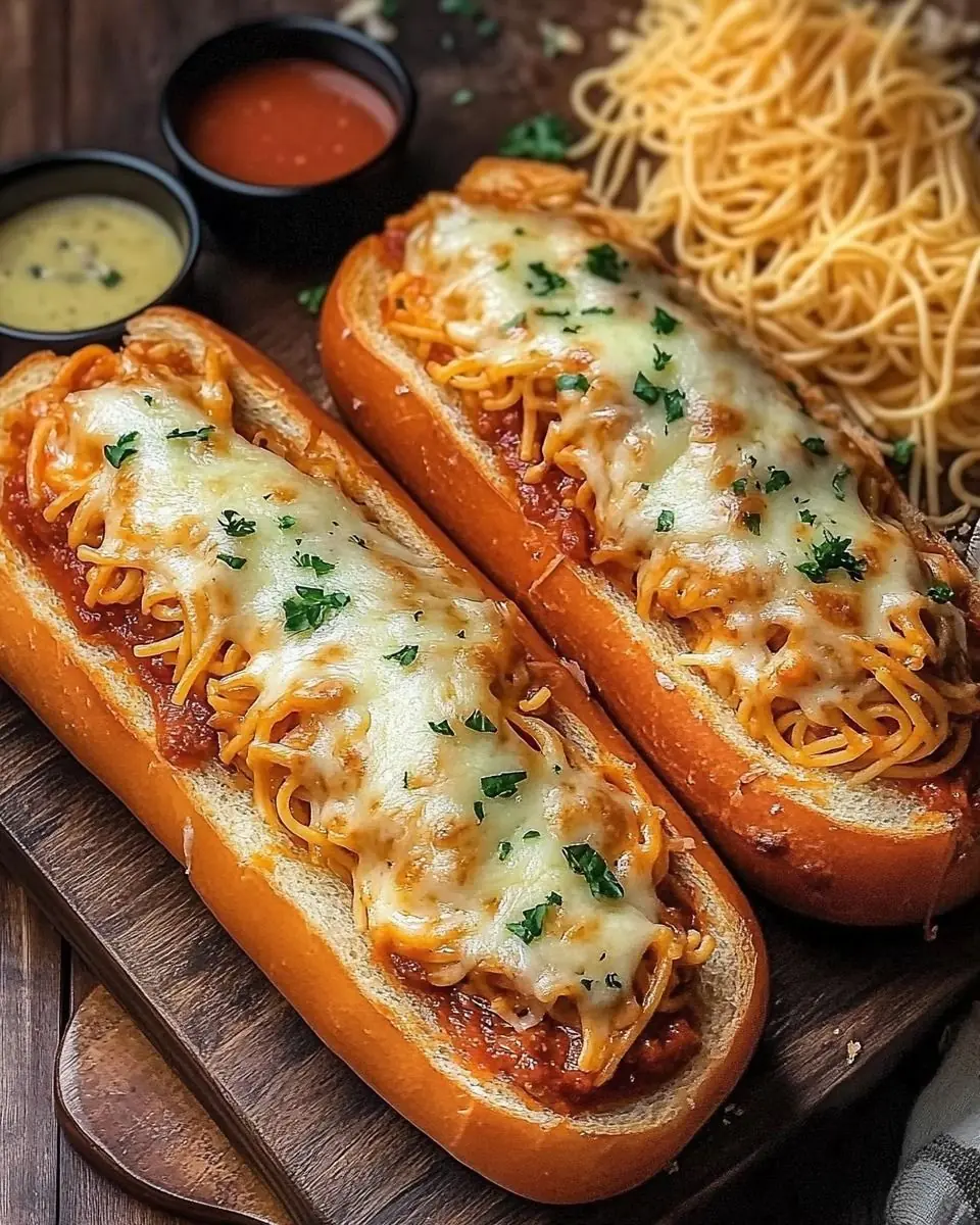 Cheesy Baked Spaghetti Bread Loaf