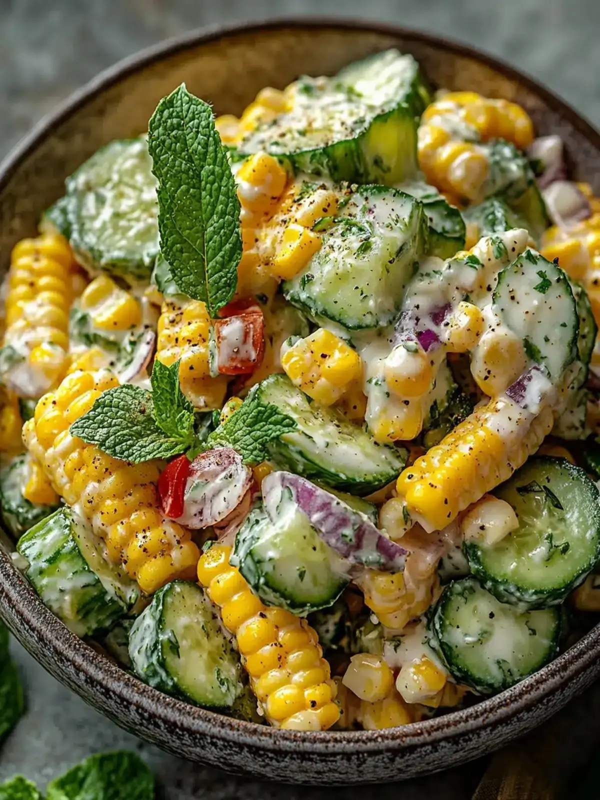Creamy Cucumber & Corn Salad with Mint