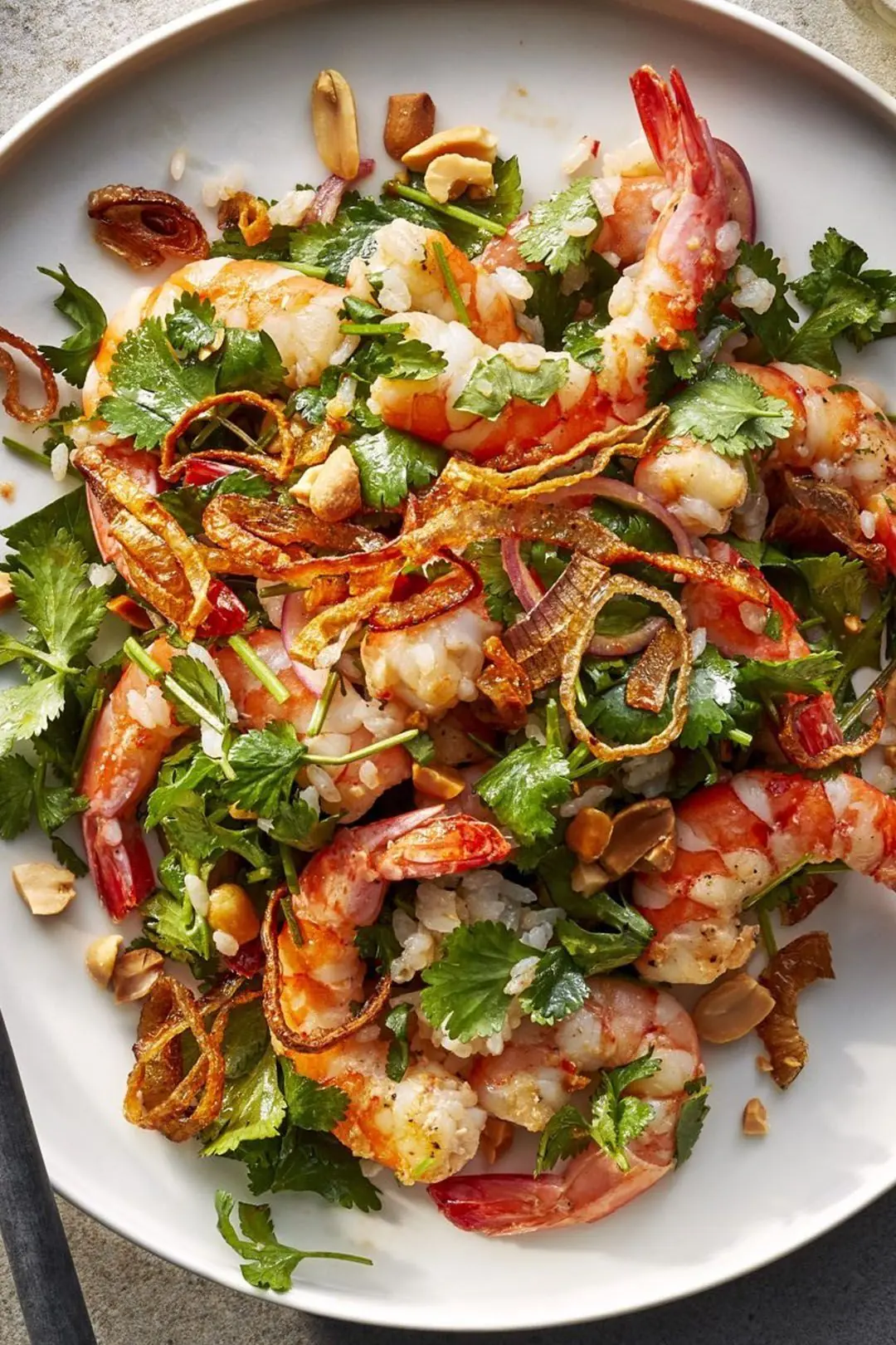 Shrimp & Herb Rice Salad with Crispy Shallots