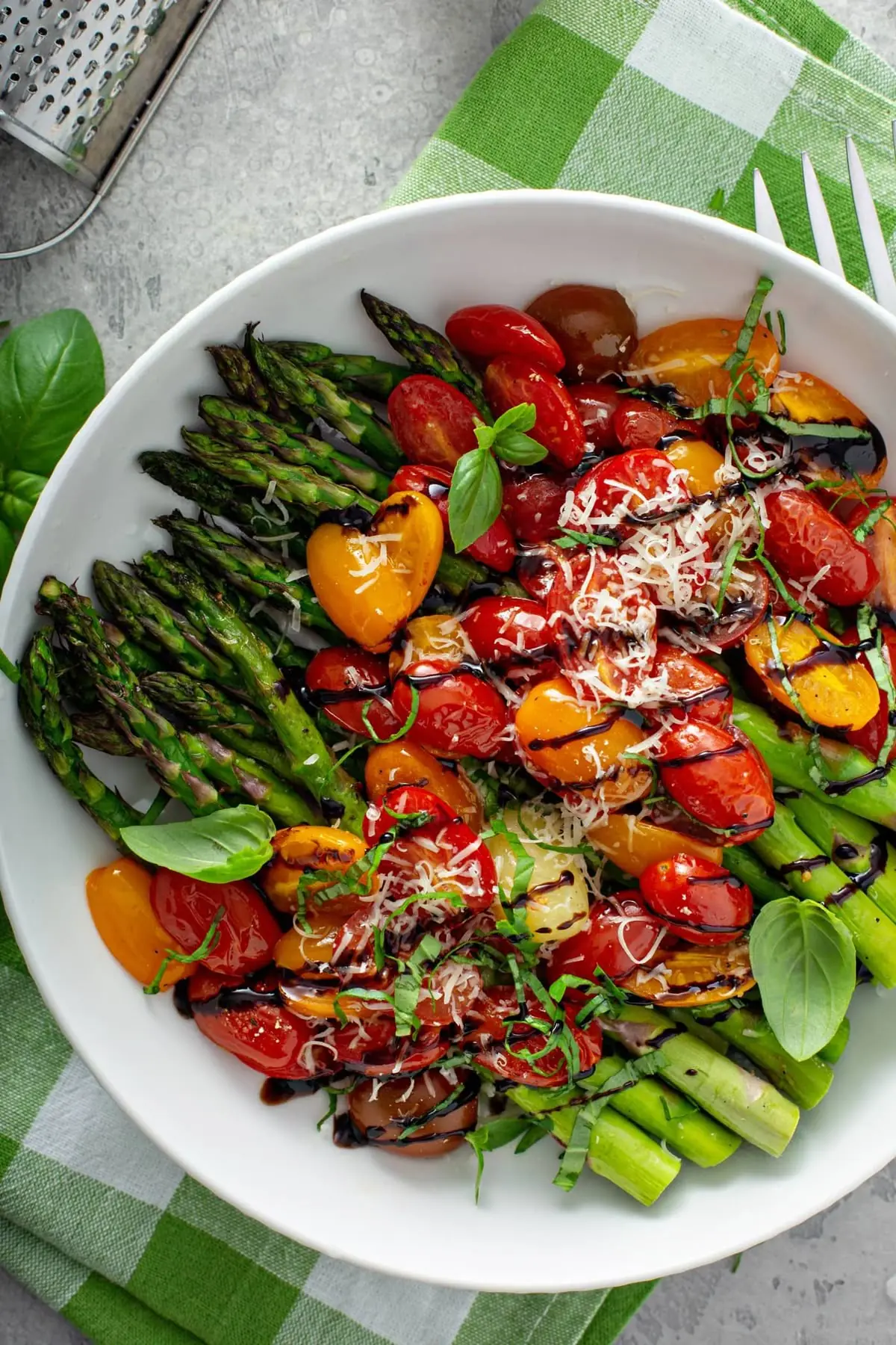 Roasted Asparagus with Cherry Tomatoes, Parmesan & Balsamic Glaze