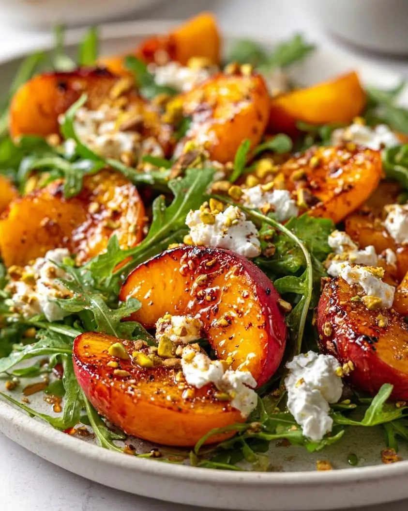 Peach, Grape & Arugula Salad with Cheese and Balsamic Glaze