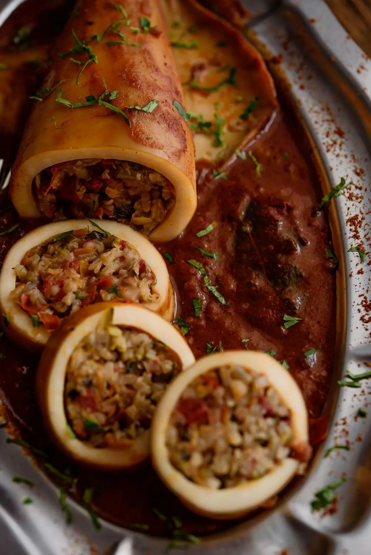 Savory Stuffed Squid in Rich Tomato Sauce