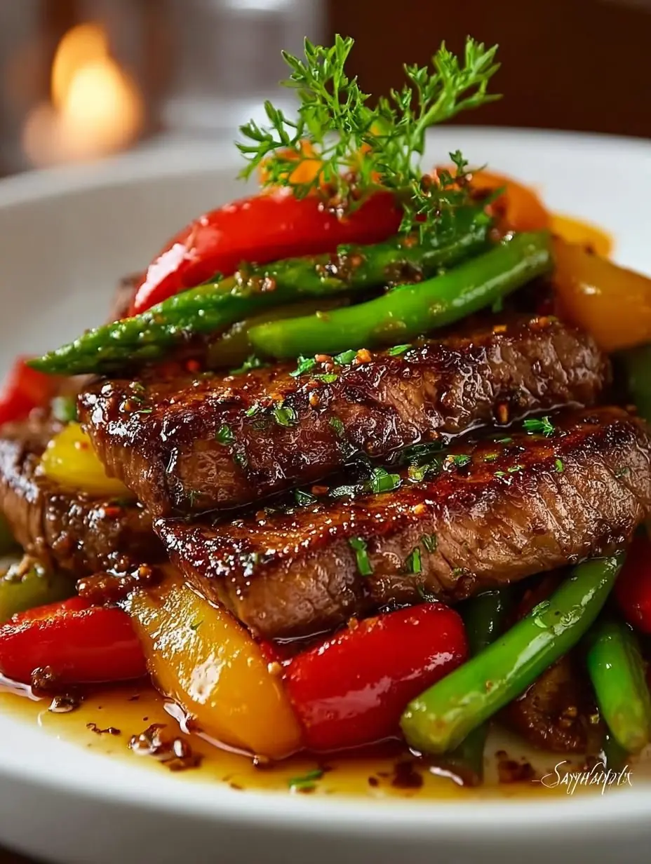 Honey Garlic Steak Bites with Peppers & Asparagus