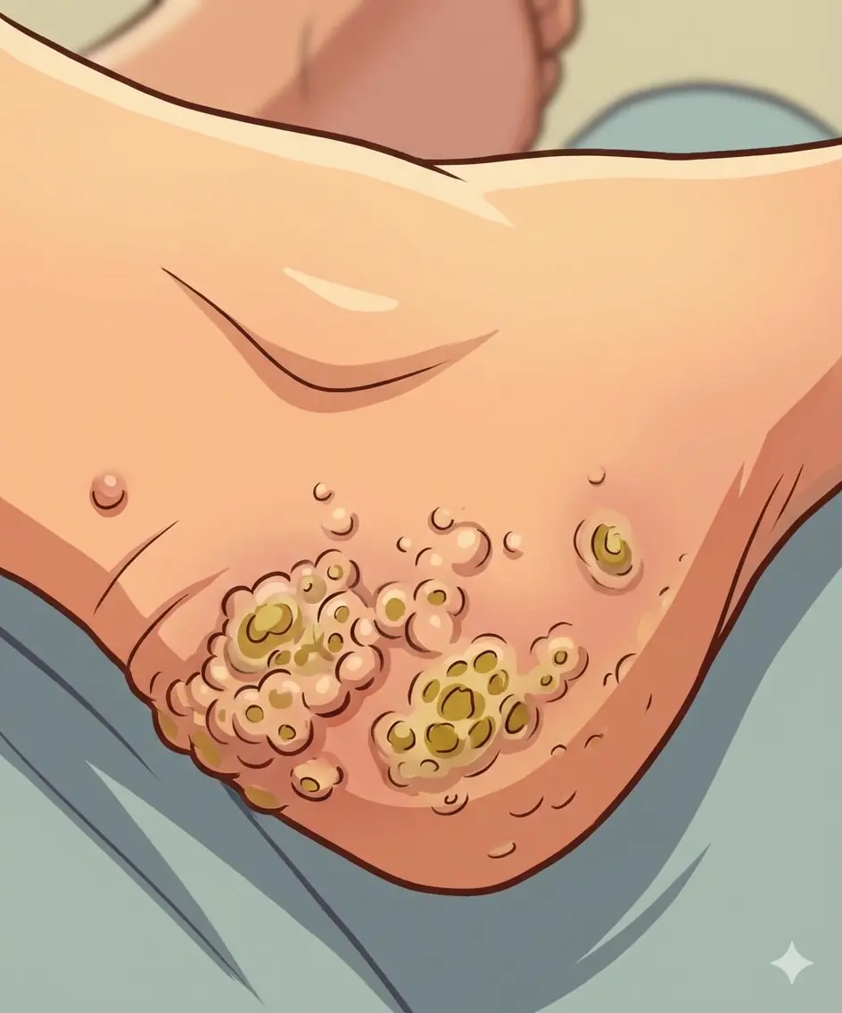 My husband has been wearing the shoes of a guy who lives down the street from our house, and now he has yellow bumps on his feet… What is it?